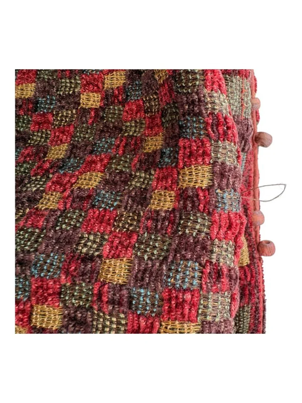 Boho Woven Patchwork Table Runner Wood Beads 72